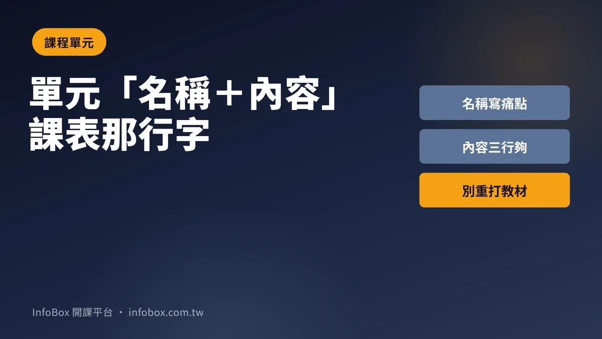 單元「名稱+內容」:學員課表上看到的那行字,寫法決定他要不要點開
