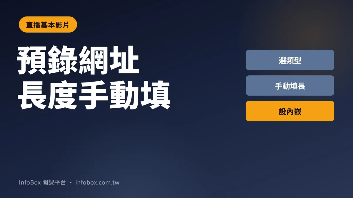 直播研討會「基本與影片」:預錄影片填對網址,影片長度記得手動填